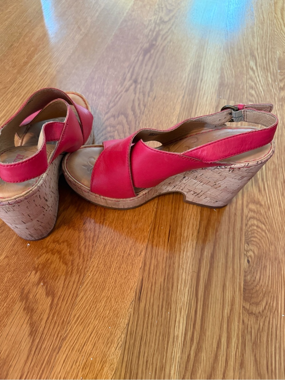 Børn Malheur Red Leather Slingback Cork Wedge Sandals Size 8 - Picture 4 of 7